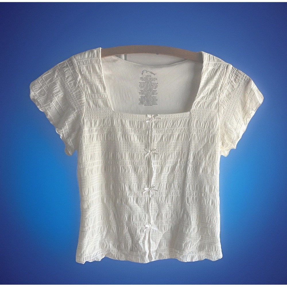 Art Class Girls Textured Off White Short Sleeve Shirt - Girls L (10/12)